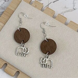 Boho Elephant Earrings, Elephant Lover Gift, Silver Tone, Handmade Jewelry